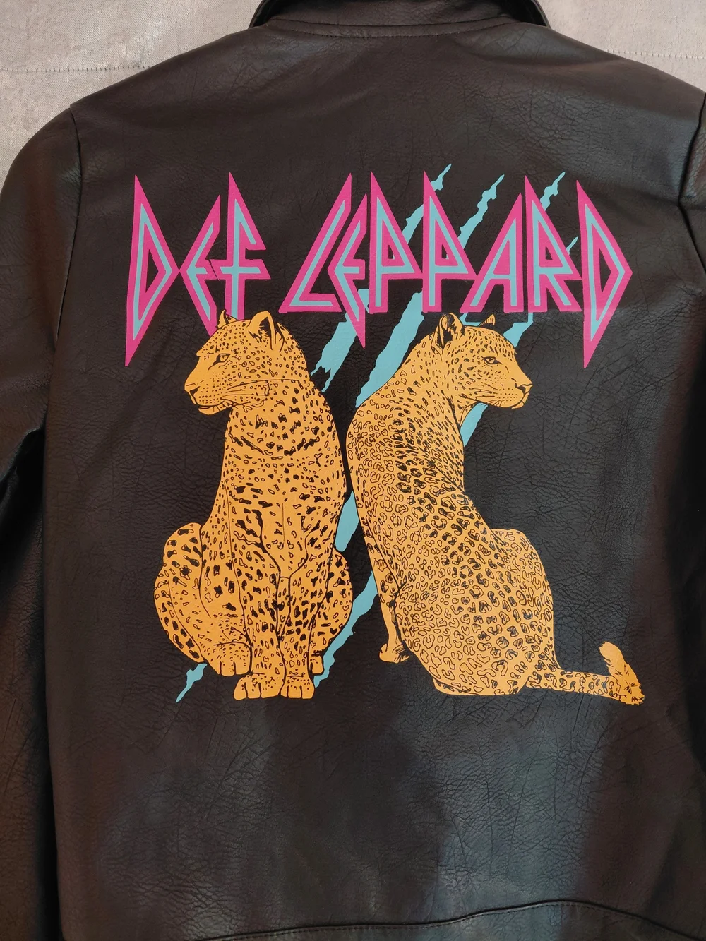 Def Lepperd Kids Sz 10/12Black Faux Leather Bike Jacket Rock Band Vintage Style